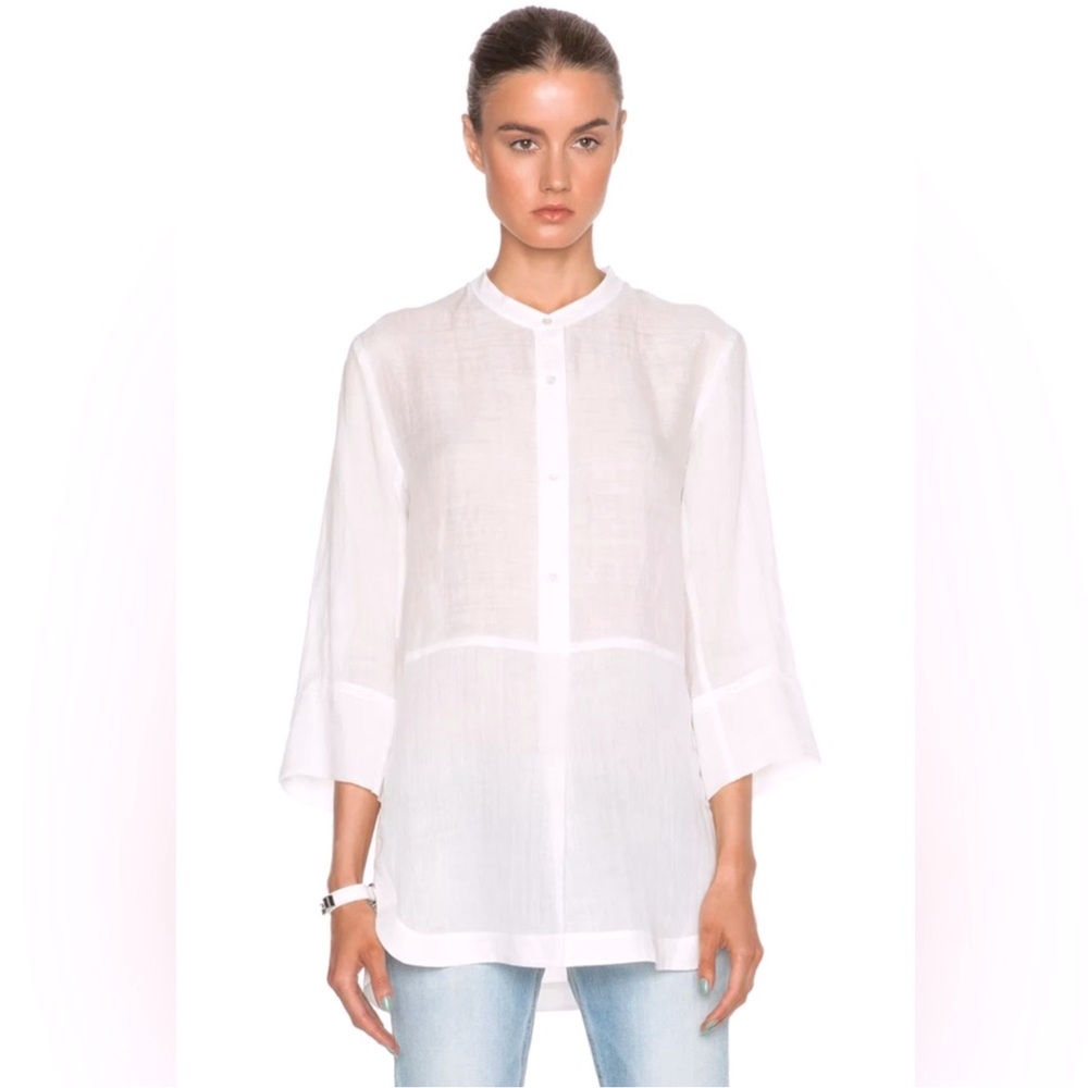 NWOT Vince white collarless ramie voile tunic